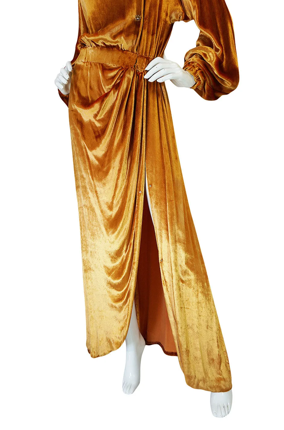 1930s Jean Patou Couture Golden Silk Velvet Wrap Gown