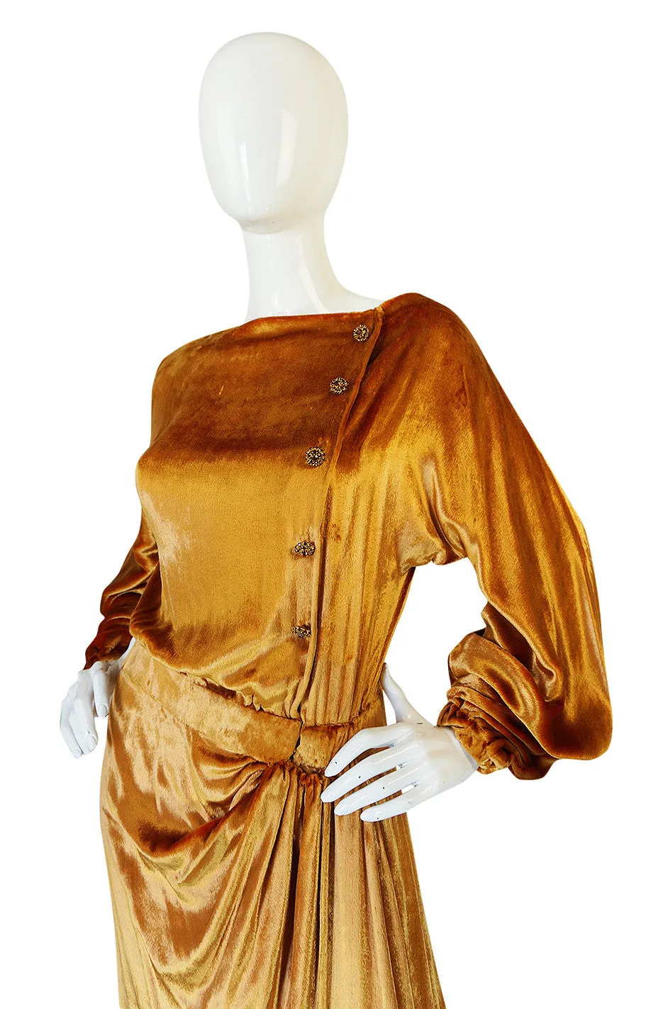 1930s Jean Patou Couture Golden Silk Velvet Wrap Gown