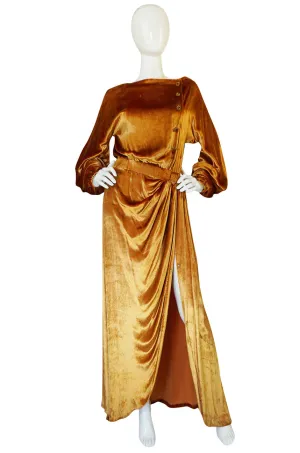 1930s Jean Patou Couture Golden Silk Velvet Wrap Gown