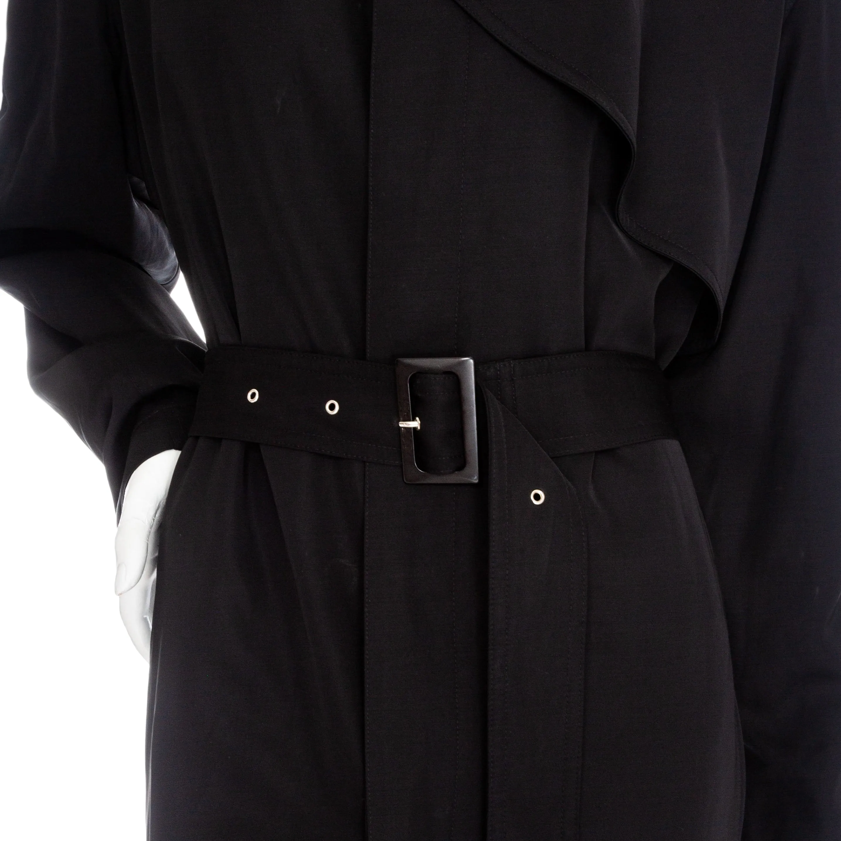 1980s Black Wool-Blend Belted Trench Coat