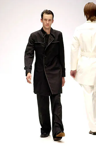 2001 Trench Coat with Contrast Stitching in Fine Wool & Silk