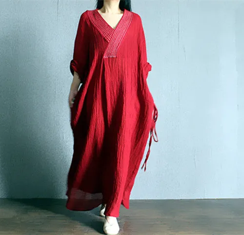 3 Colors 100% Linen Caftan/Kaftan Plus Size Clothing/Women Linen Maxi Dress/Batwing Sleeve V neck/Loose Lope/Bust>150cm/59”