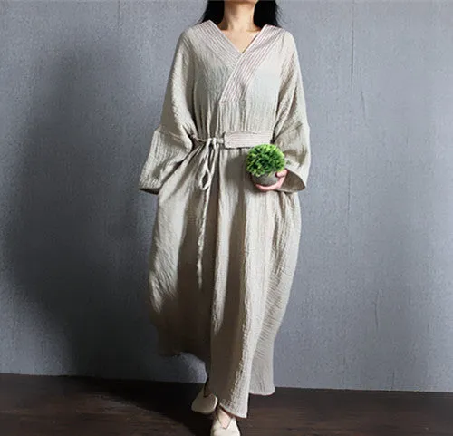 3 Colors 100% Linen Caftan/Kaftan Plus Size Clothing/Women Linen Maxi Dress/Batwing Sleeve V neck/Loose Lope/Bust>150cm/59”