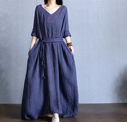 3 Colors 100% Linen Caftan/Kaftan Plus Size Clothing/Women Linen Maxi Dress/Batwing Sleeve V neck/Loose Lope/Bust>150cm/59”