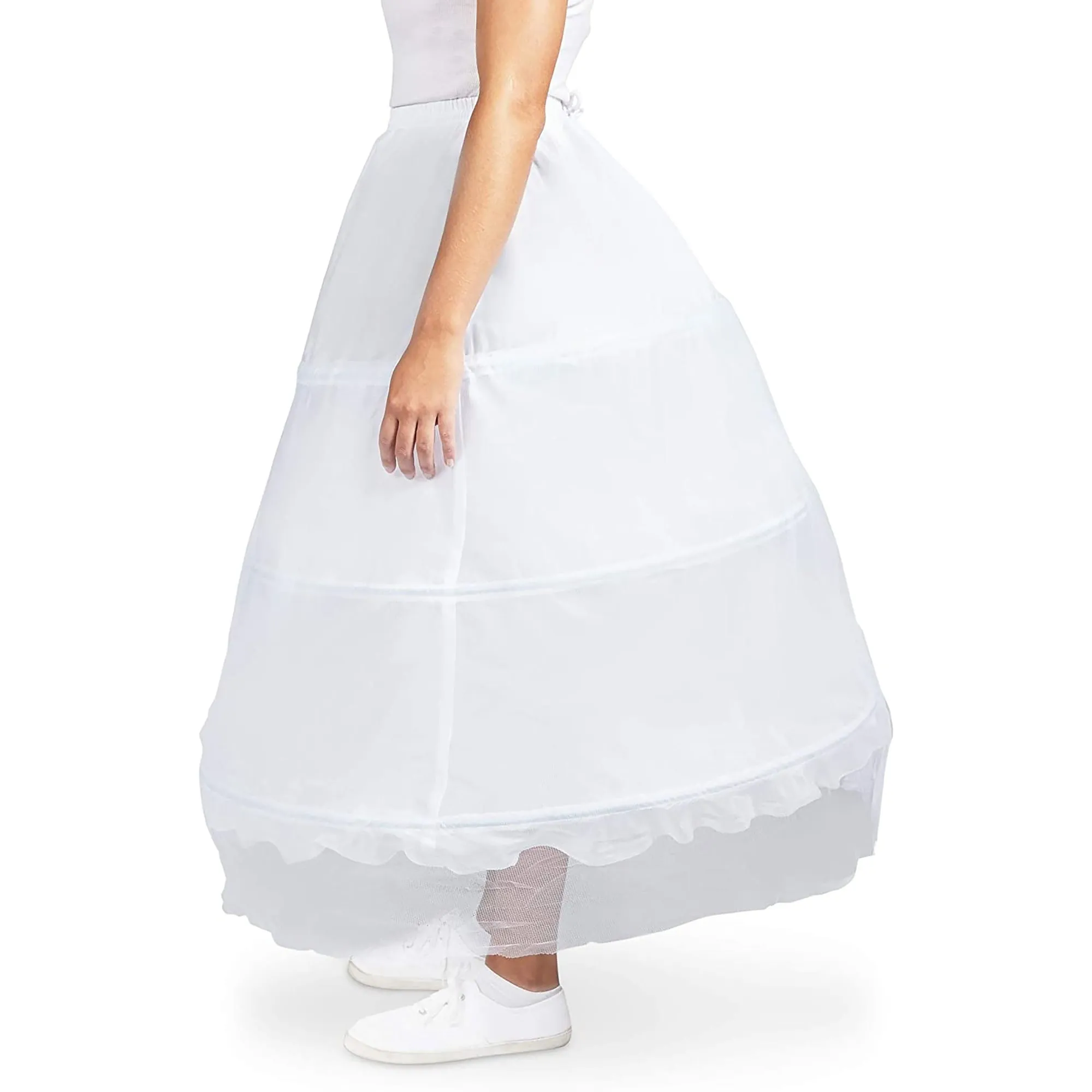 3-Hoop Petticoat Skirt for Bridal Dress, Adjustable White Lace Wedding Gown Underskirt (Waist 22-40 In; 28 In Length)