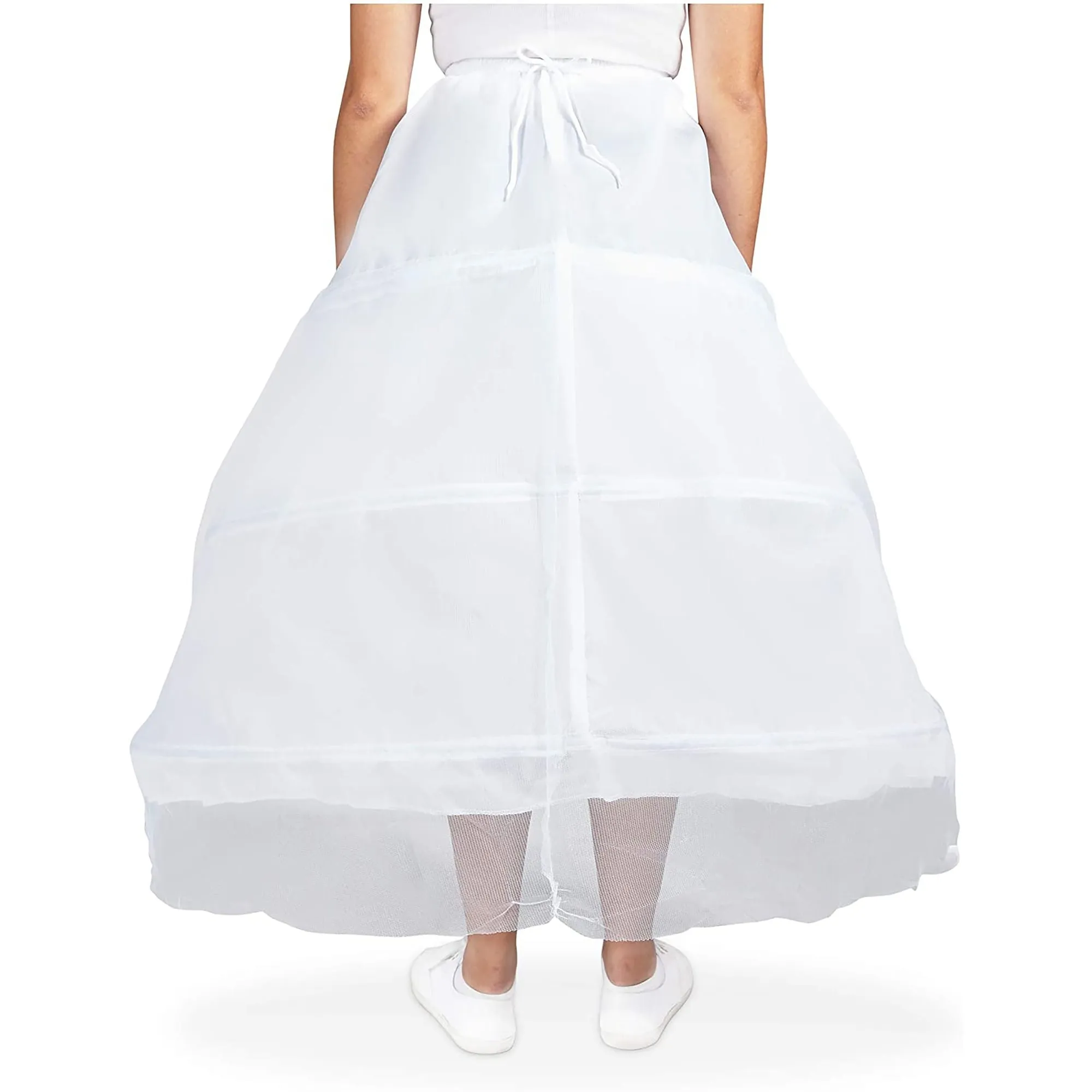 3-Hoop Petticoat Skirt for Bridal Dress, Adjustable White Lace Wedding Gown Underskirt (Waist 22-40 In; 28 In Length)