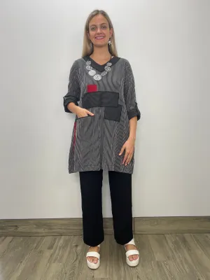 3/4 Sleeve Stripe Tunic with Red Accent