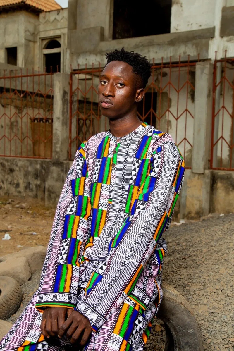 African Suit In White Kente