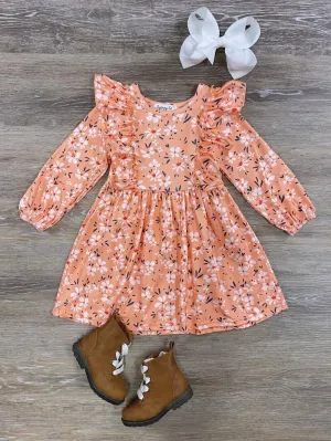 Apricot Petite Floral Girls Ruffle Dress