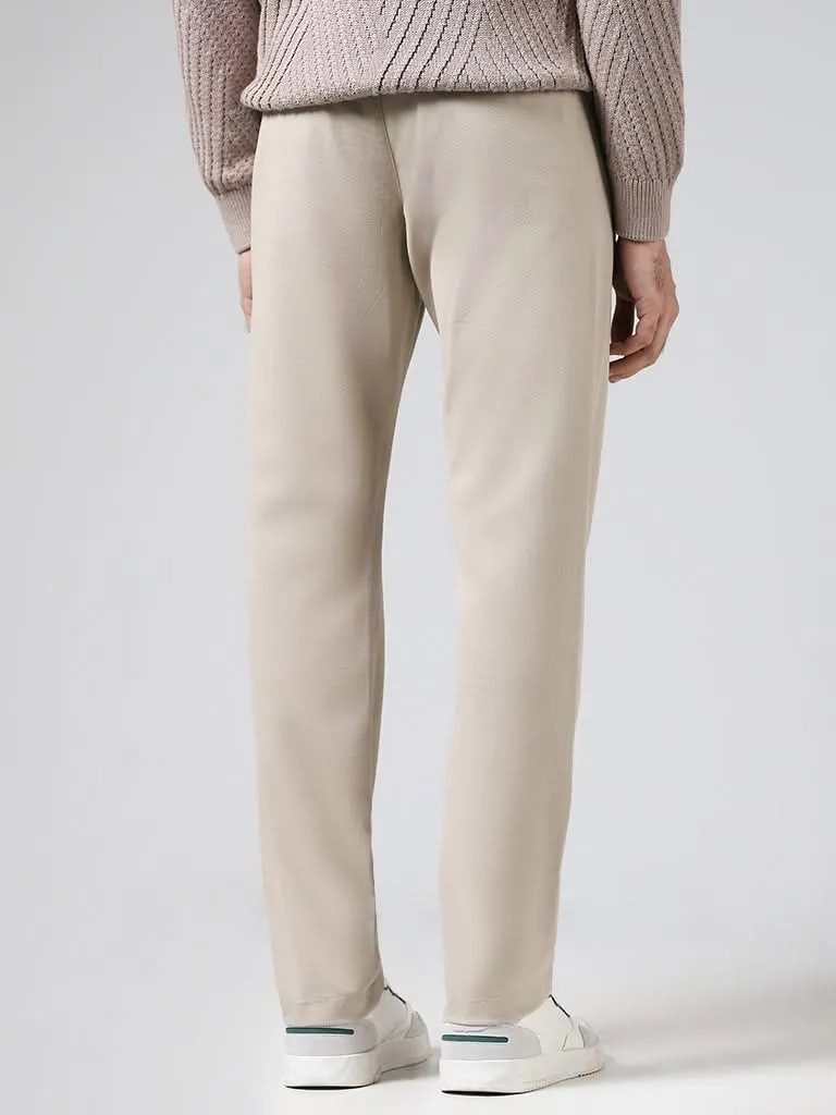 Ascot Solid Beige Relaxed-Fit Mid-Rise Chinos