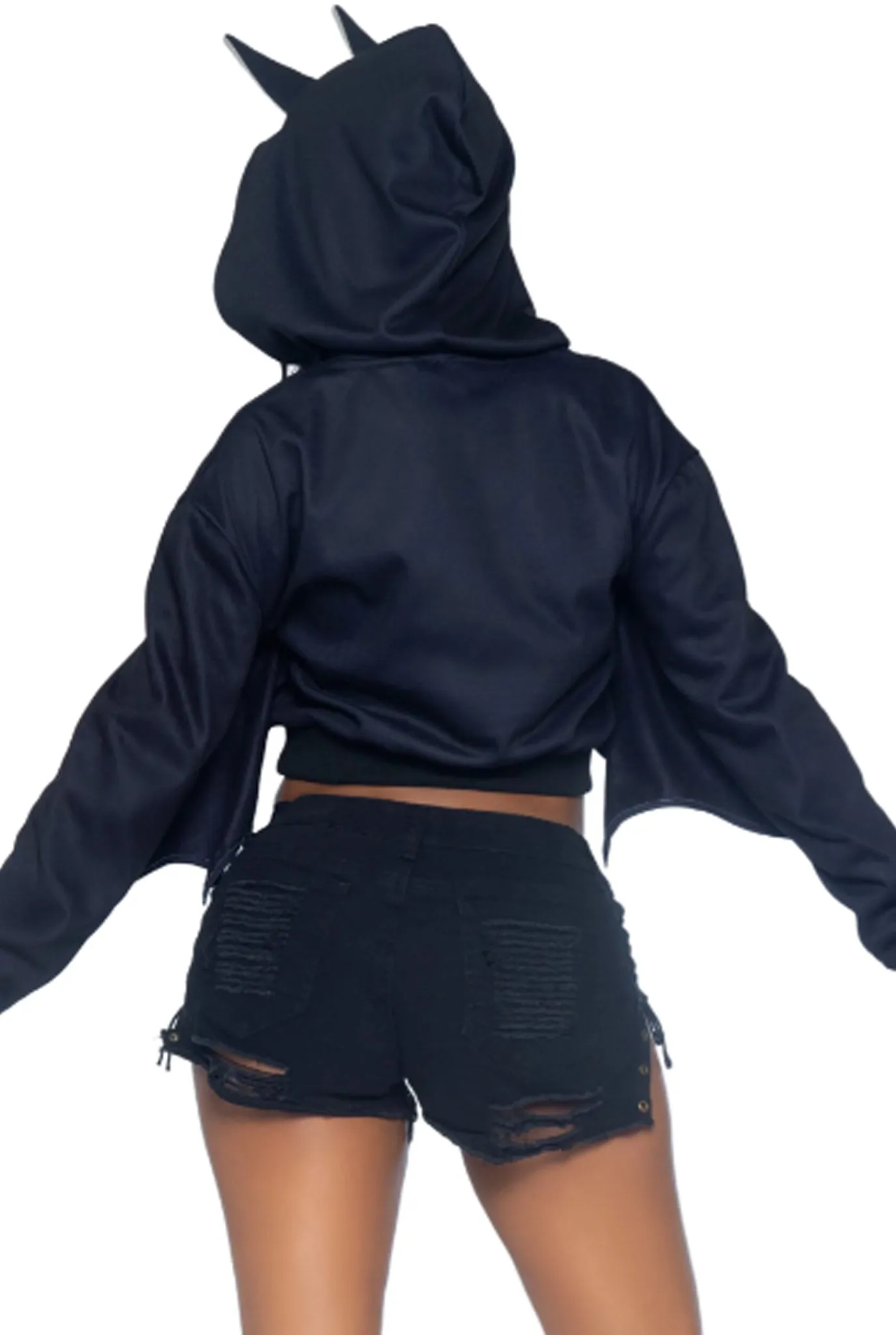 Bat Cropped Hoodie With Wings