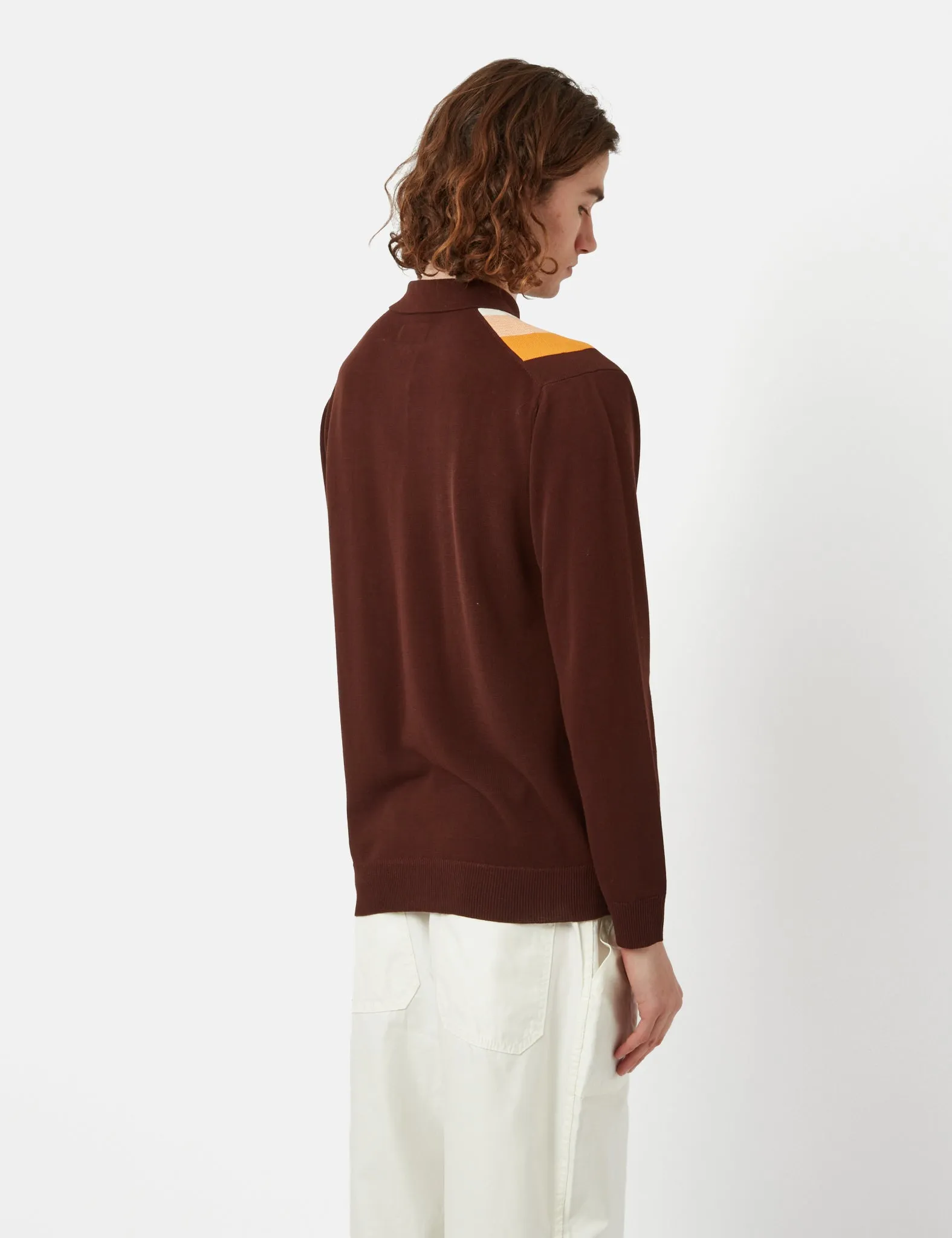 Beams Plus Knit Polo 12G (Stripe) - Brown