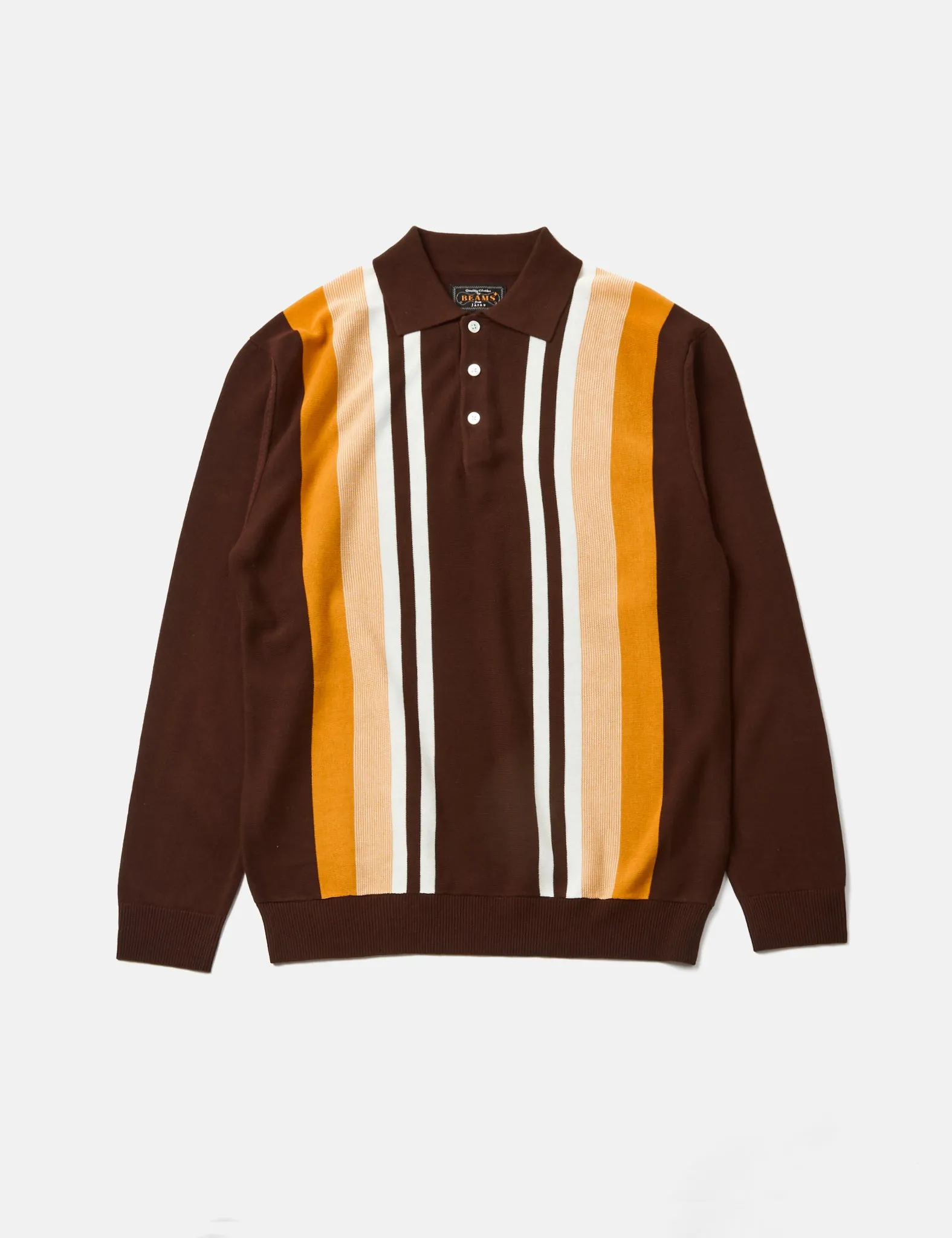 Beams Plus Knit Polo 12G (Stripe) - Brown