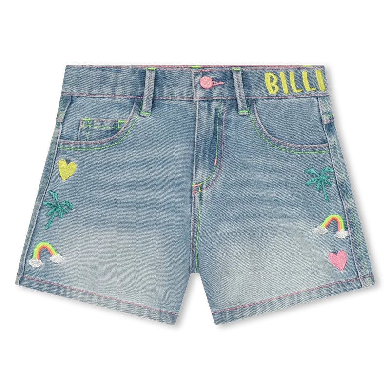 BILLIEBLUSH DENIM EMBROIDERIES ON SIDE DENIM SHORTS