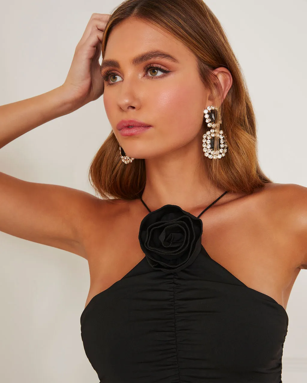 Bisous Rosette Slit Midi Dress