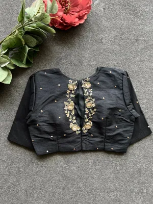 Black silk intricate back hand work blouse