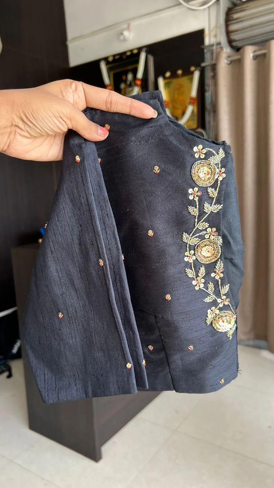 Black silk intricate back hand work blouse