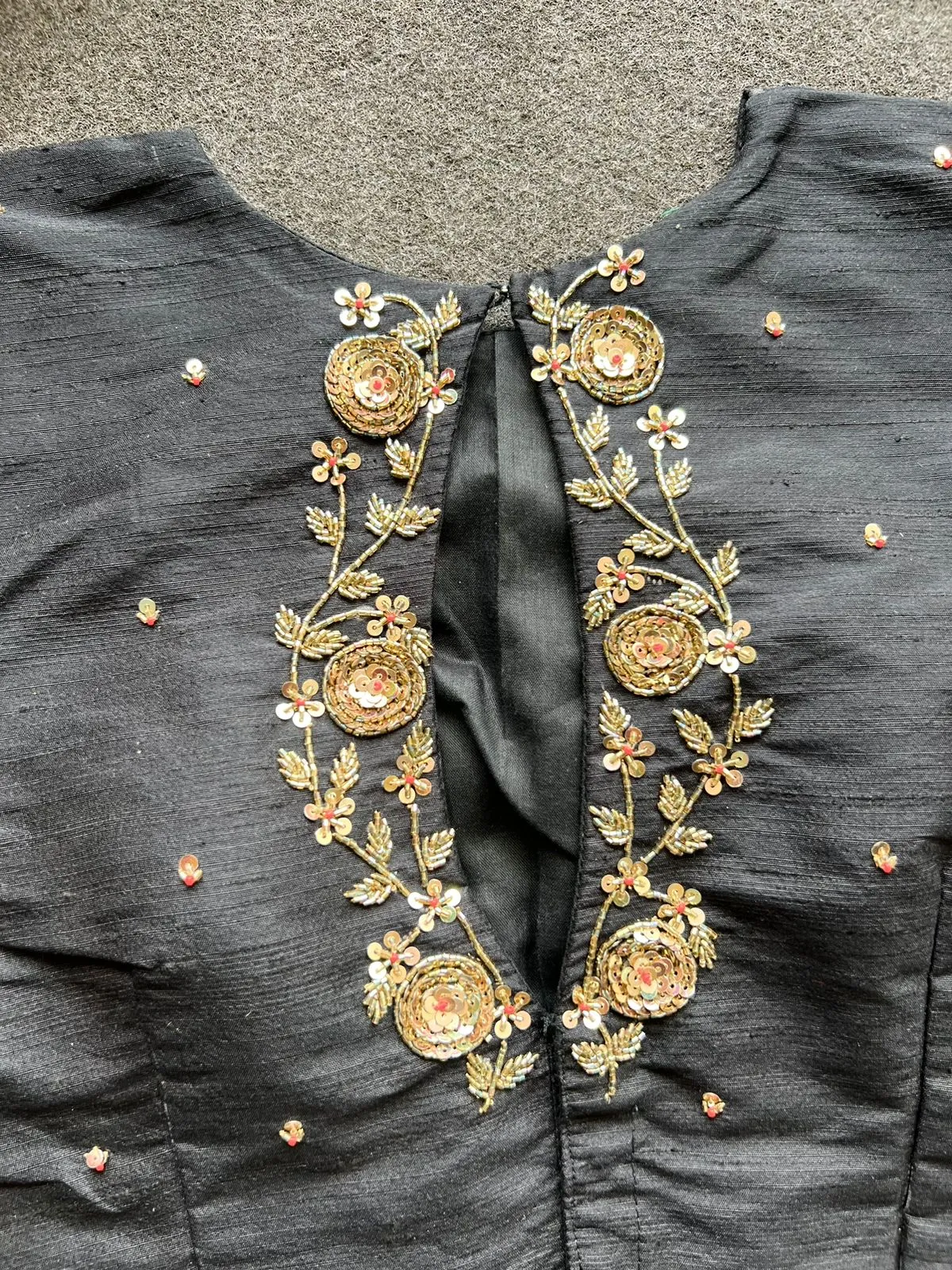 Black silk intricate back hand work blouse