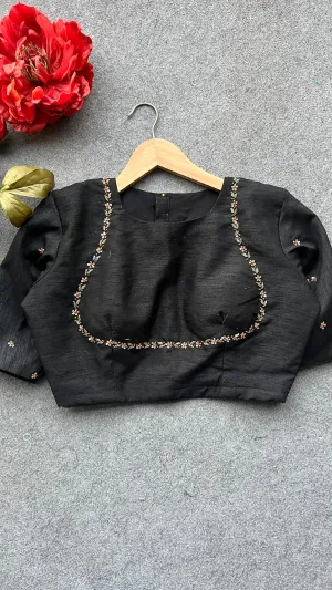 Black silk jeweled hand work blouse ( only blouse )