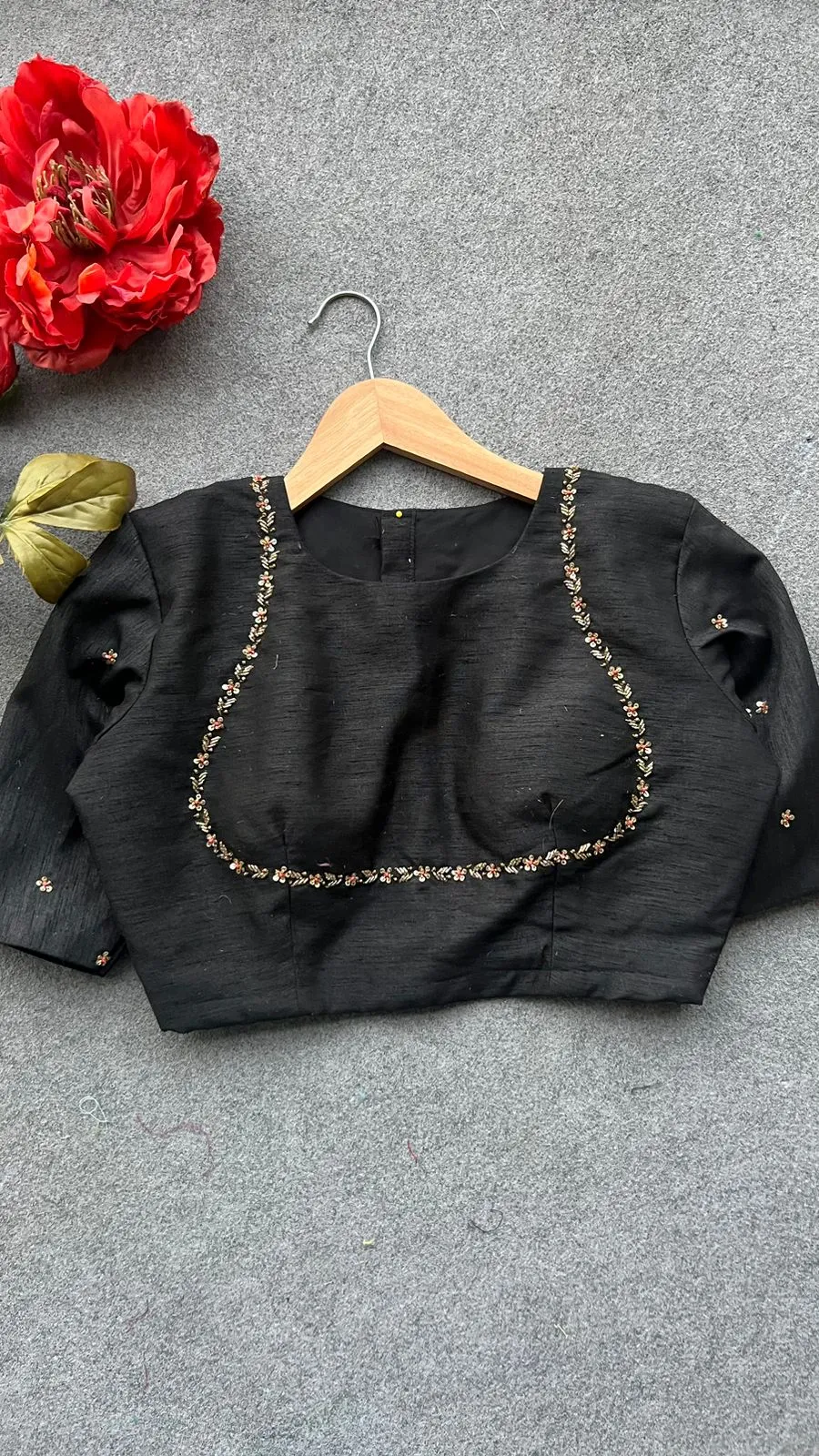 Black silk jeweled hand work blouse ( only blouse )