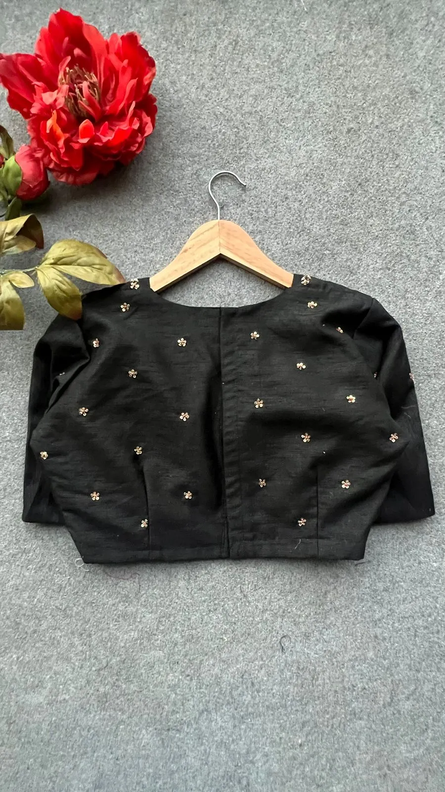 Black silk jeweled hand work blouse ( only blouse )