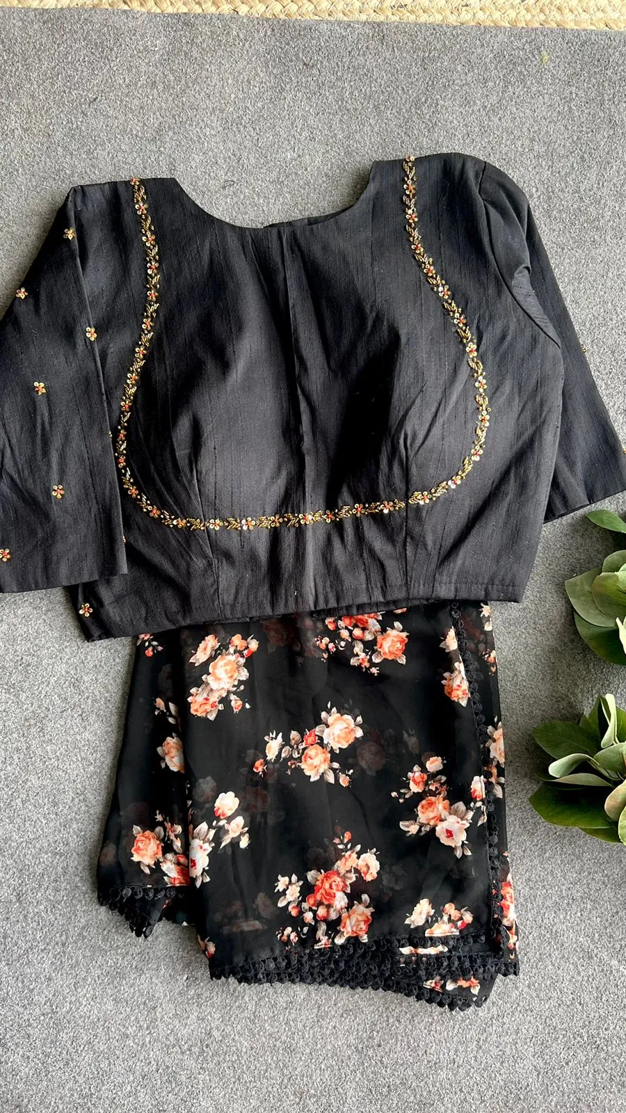 Black silk jeweled hand work blouse ( only blouse )