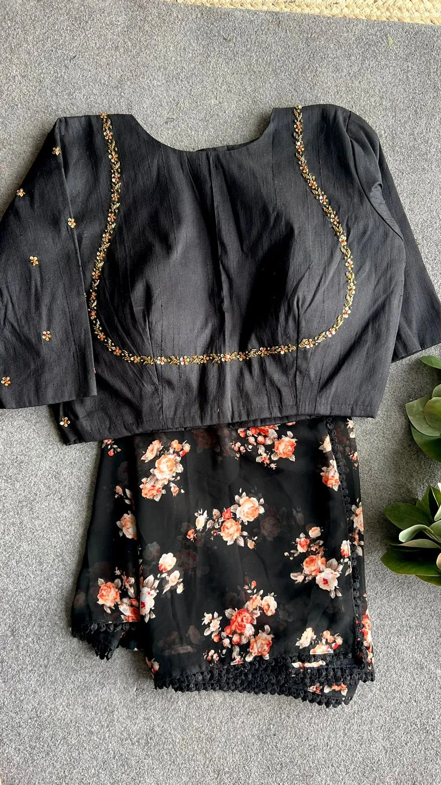 Black silk jeweled hand work blouse ( only blouse )