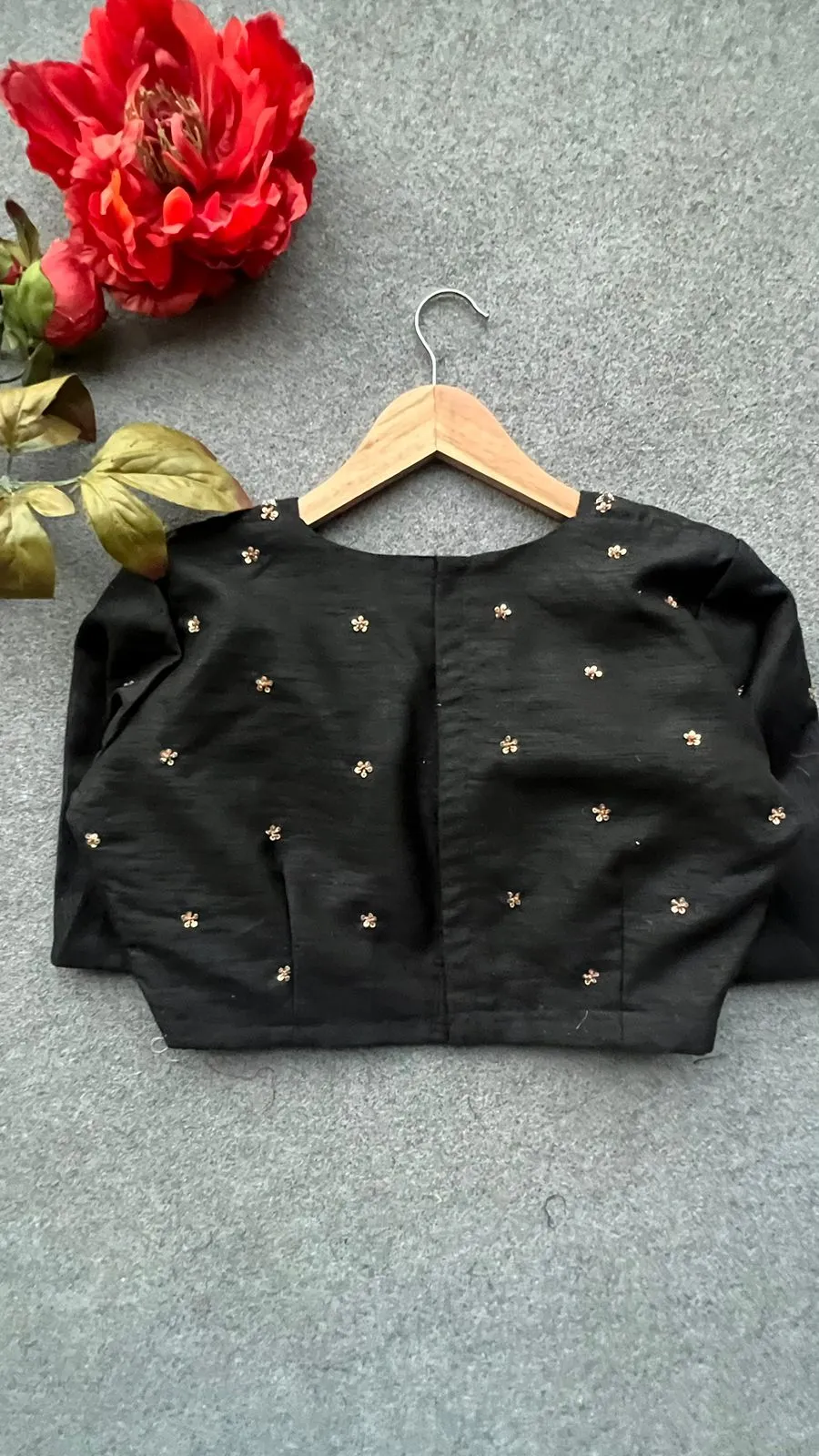 Black silk jeweled hand work blouse ( only blouse )