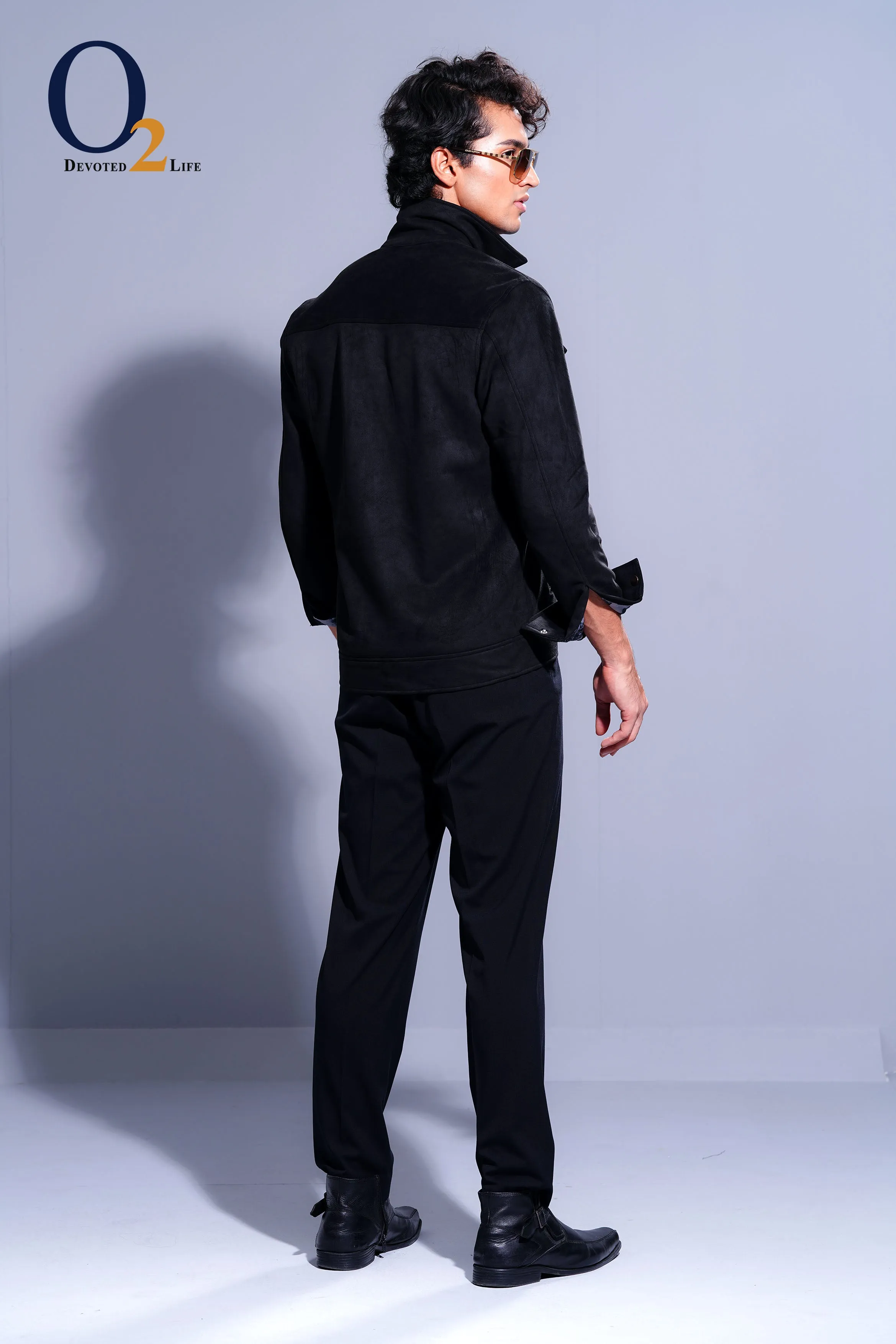 BLACK SUEDE OUTERSHIRT INSIDE ZIP BLOUSON