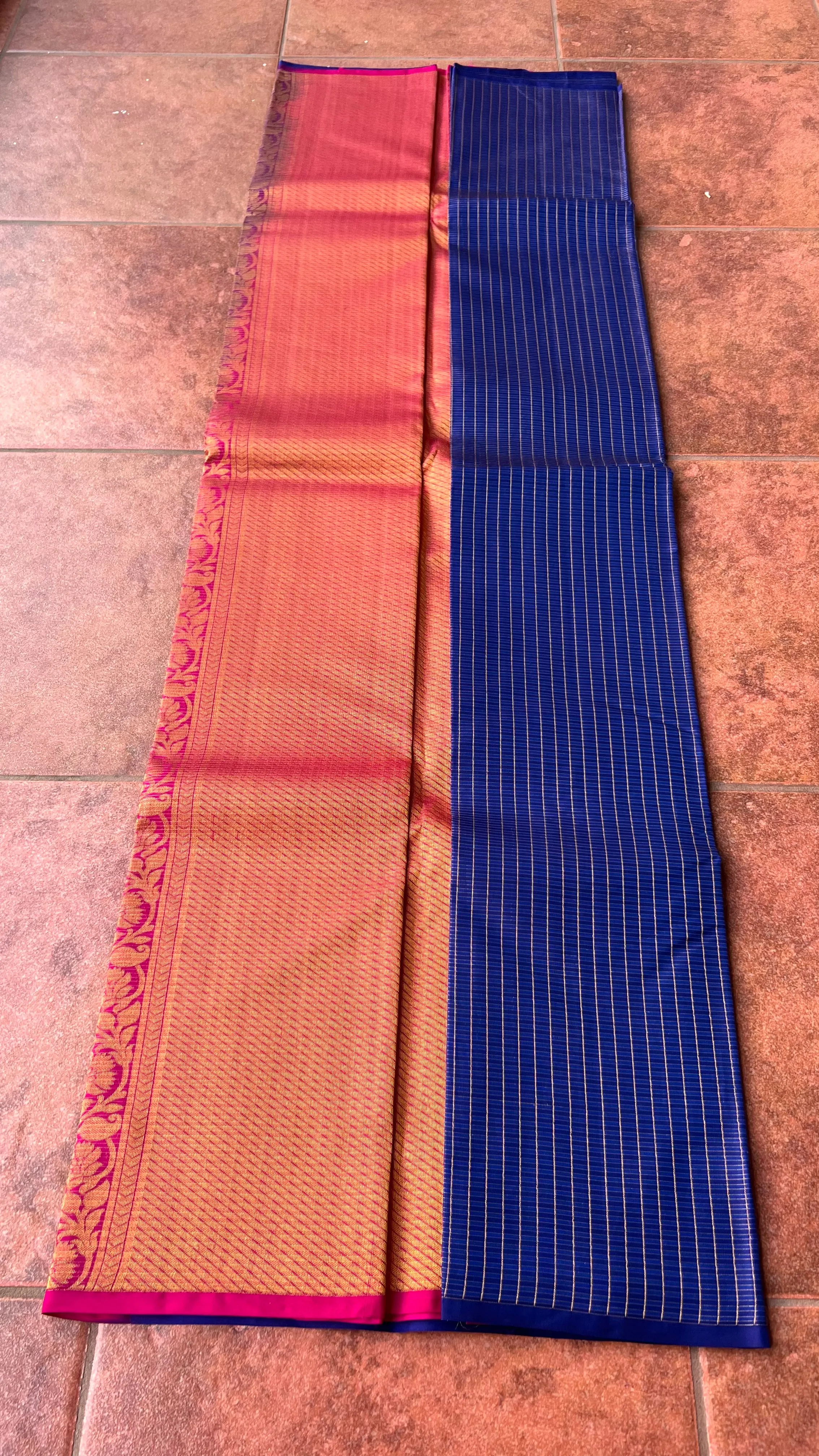 Blue checked kanjivaram silk saree with blouse