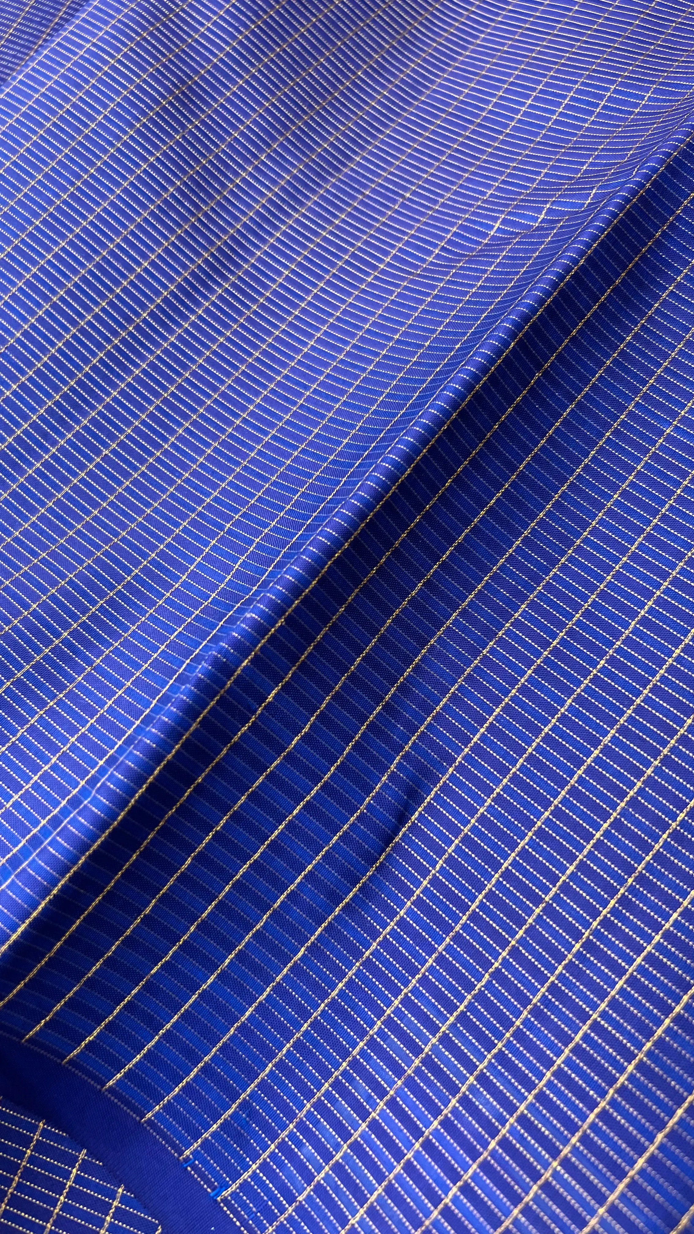 Blue checked kanjivaram silk saree with blouse