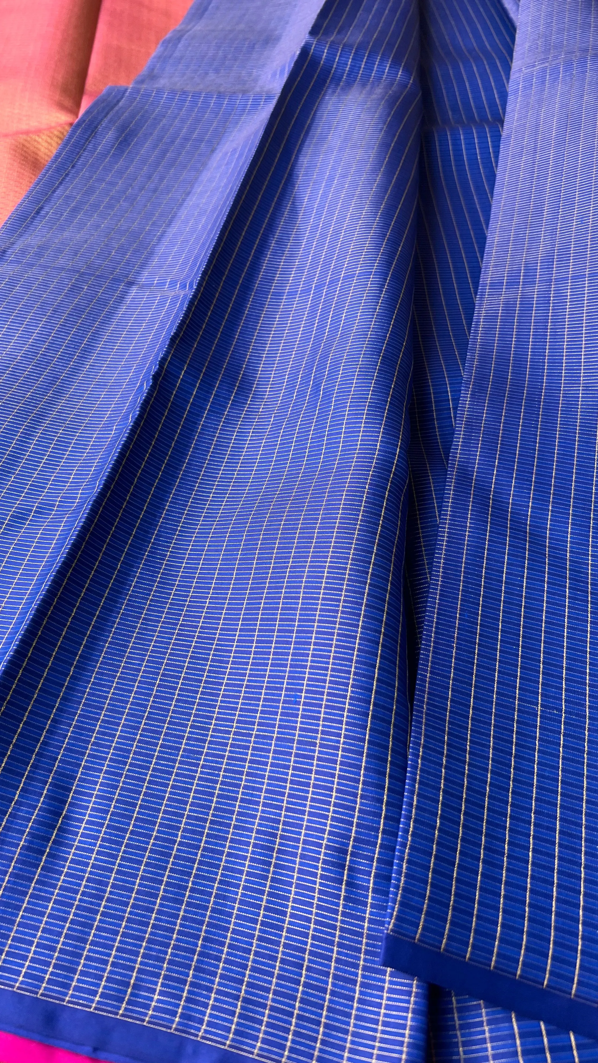 Blue checked kanjivaram silk saree with blouse