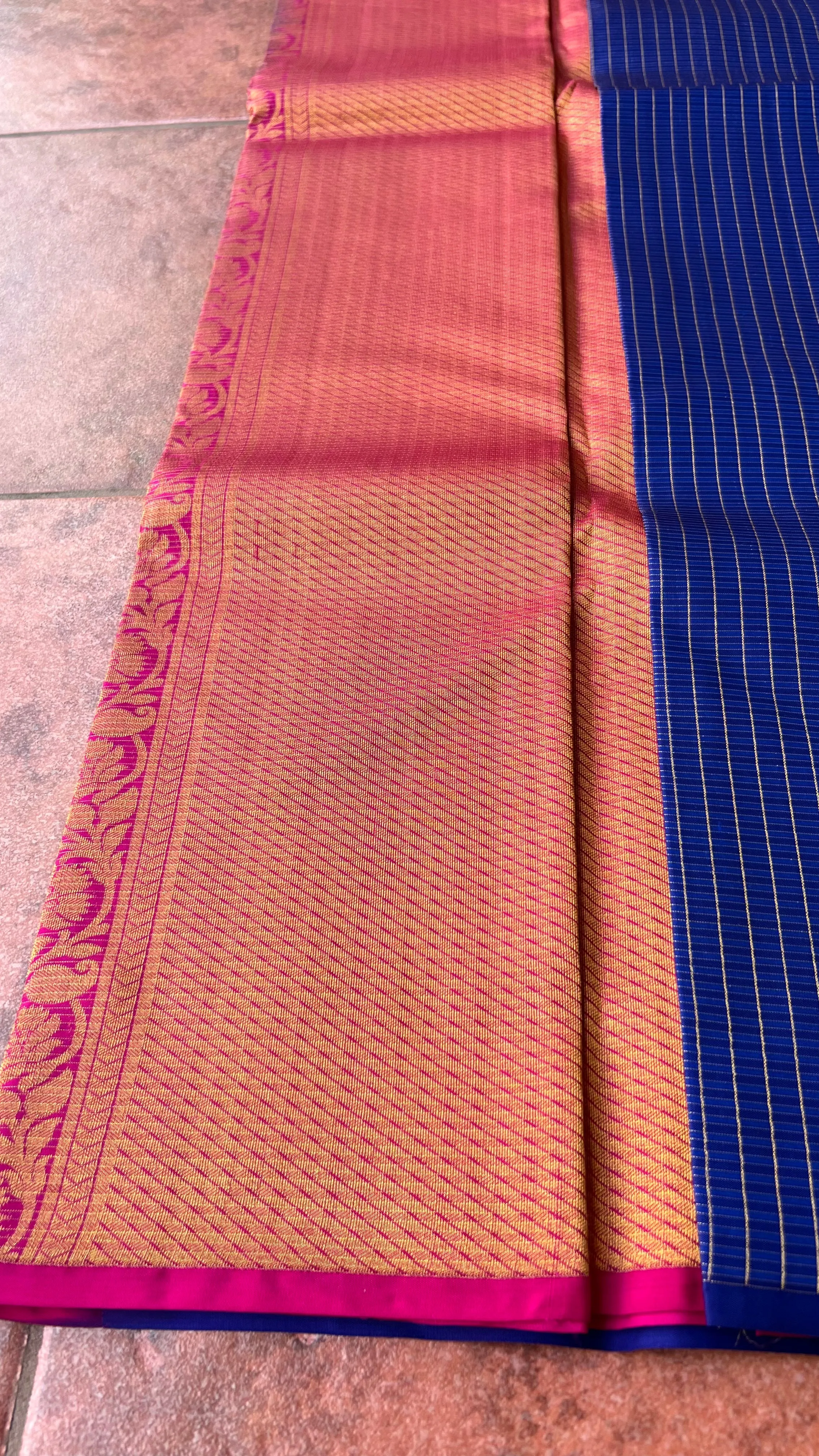 Blue checked kanjivaram silk saree with blouse