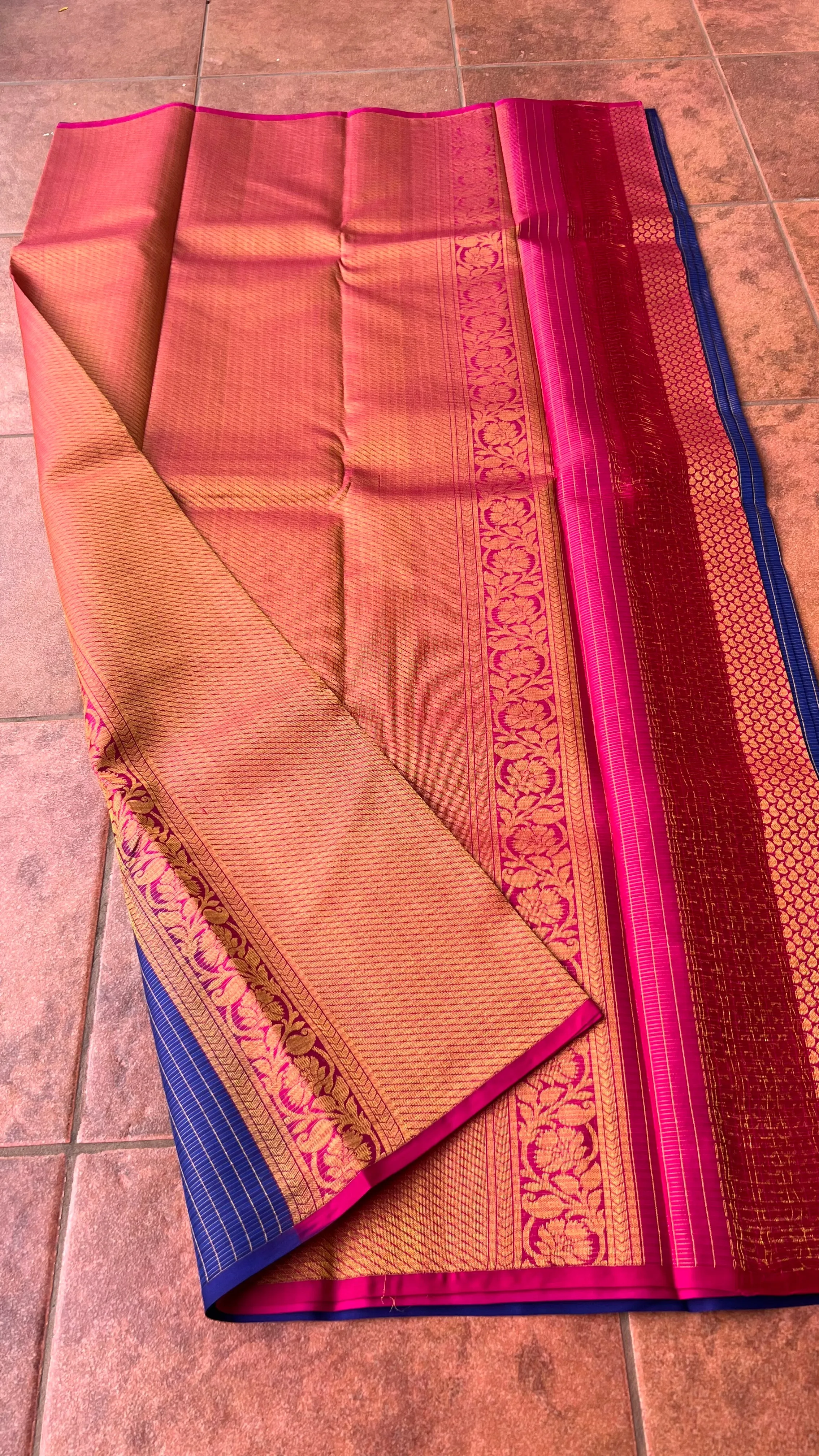 Blue checked kanjivaram silk saree with blouse