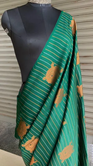 Bottle green and orange Silk saree with blouse