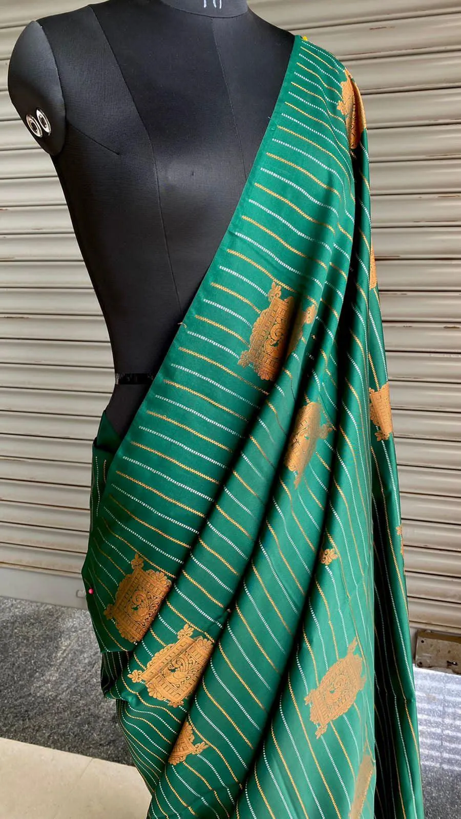 Bottle green and orange Silk saree with blouse