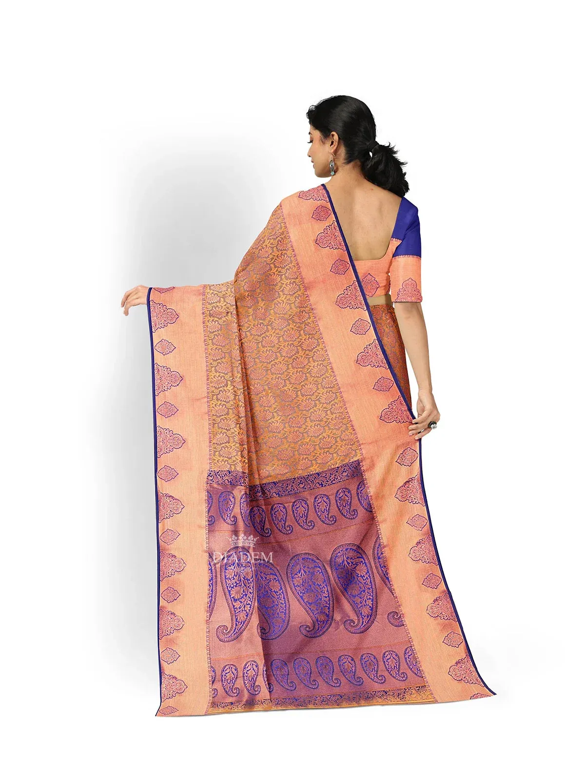 Brown Art Silk Saree with Floral Motif on the Body and Contrast Zari Border