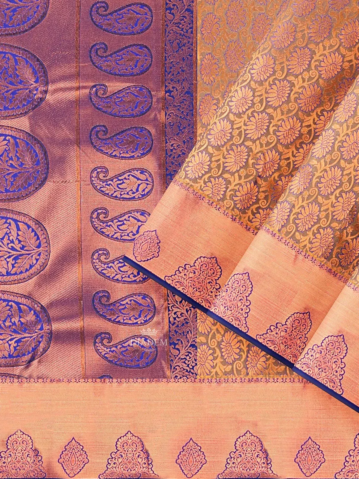 Brown Art Silk Saree with Floral Motif on the Body and Contrast Zari Border