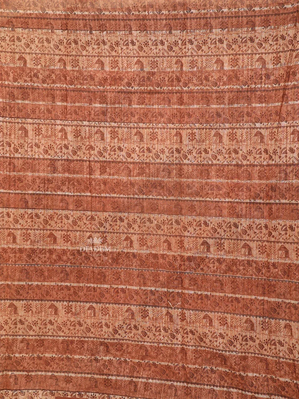 Brown Semi Tussar Silk Saree with Rural Motif on the Body with Designed  Lace Border