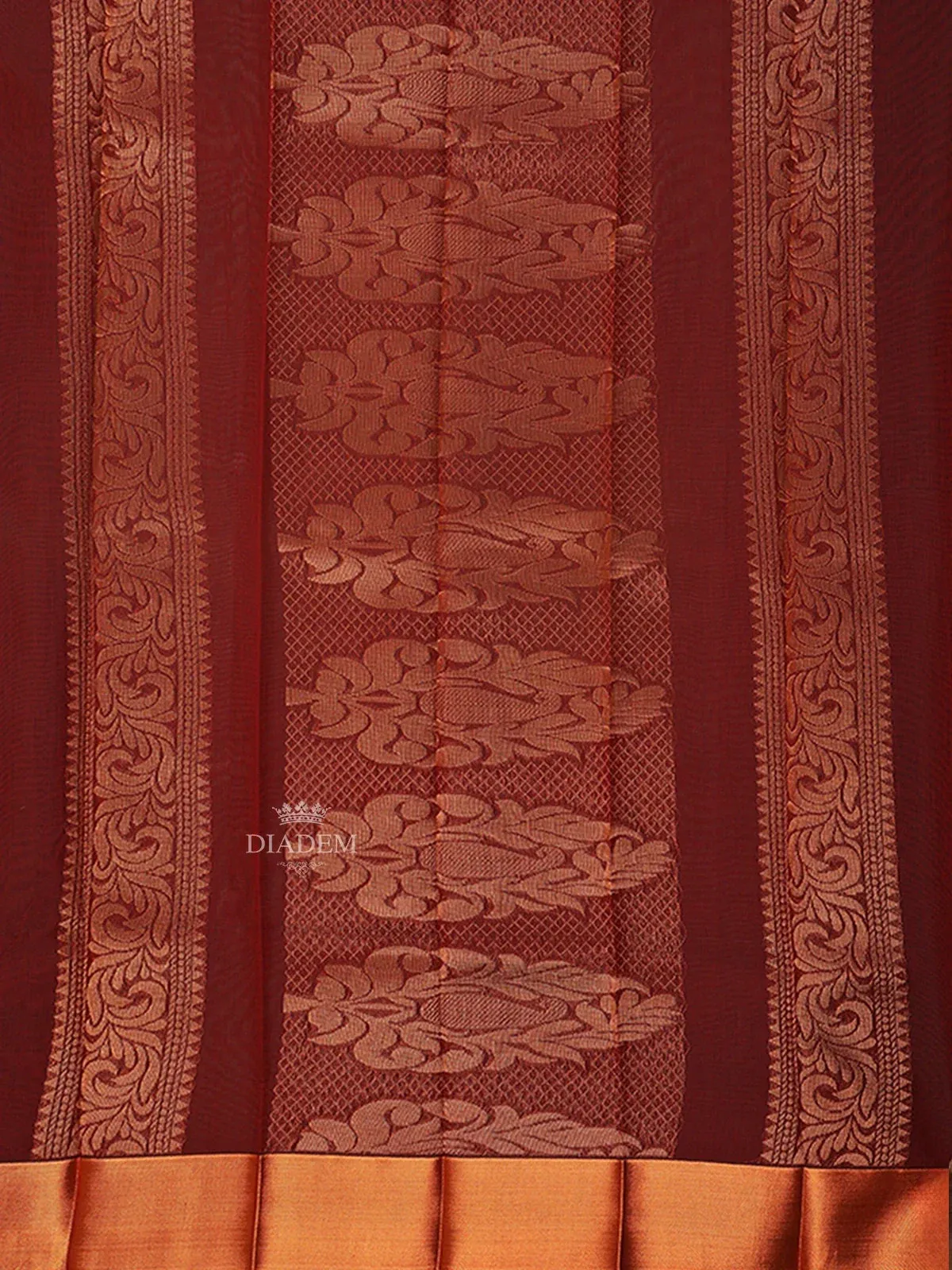 Brown Silk Cotton Saree with Flower and Paisley motifs on the body with Matching Border