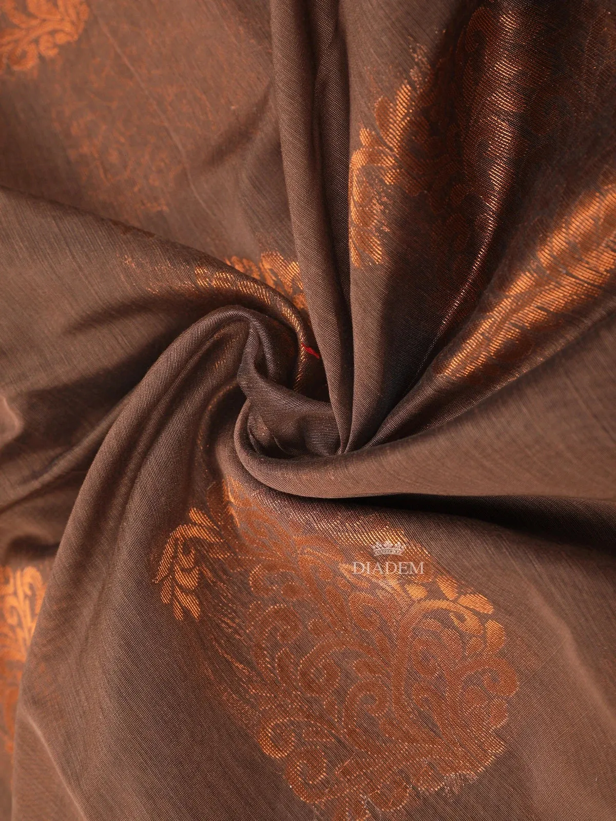 Brown Silk Cotton Saree with Paisley Motif Design on the Body with Contrast Border