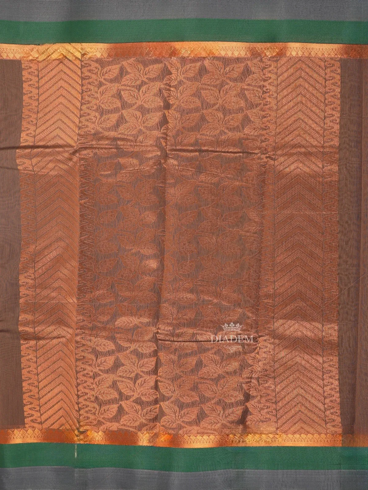 Brown Silk Cotton Saree with Paisley Motif Design on the Body with Contrast Border