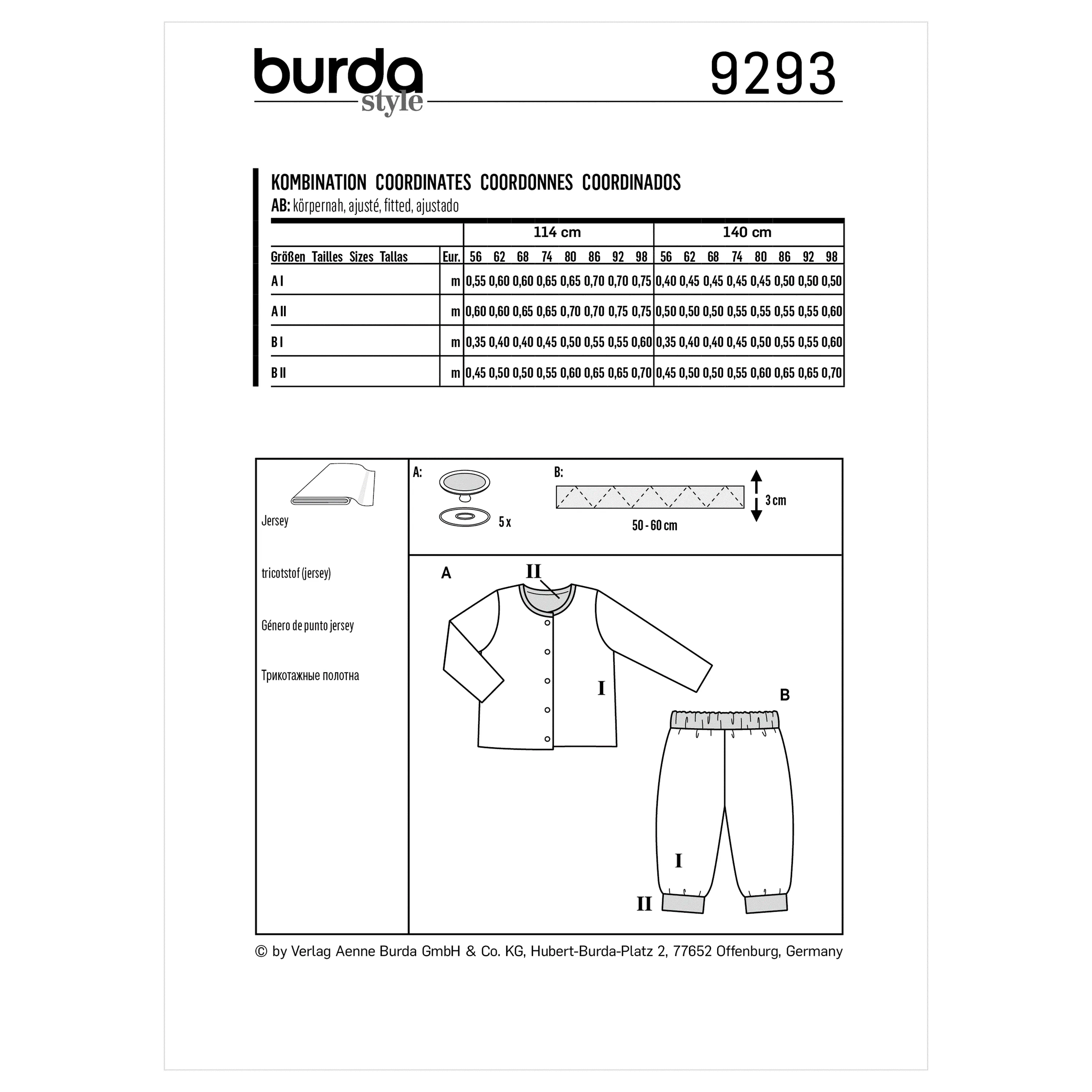 Burda Pattern 9293 Babies' Reversible Jacket and trousers