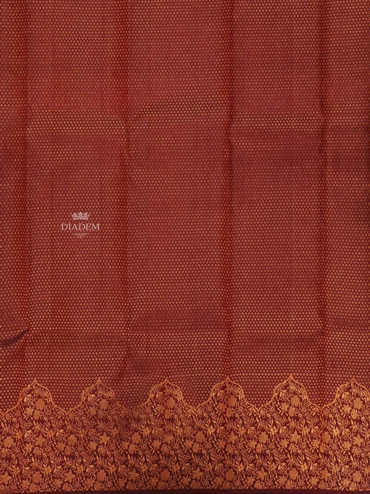 Burgandy Pure Kanchipuram Bridal Silk Saree with Small Floral and Stripes Design on the Body with Zari Border