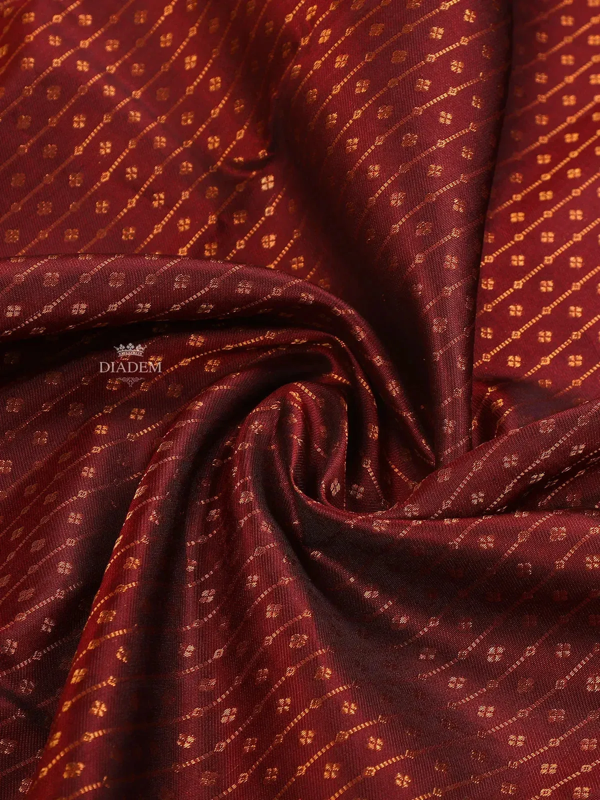 Burgandy Pure Kanchipuram Bridal Silk Saree with Small Floral and Stripes Design on the Body with Zari Border