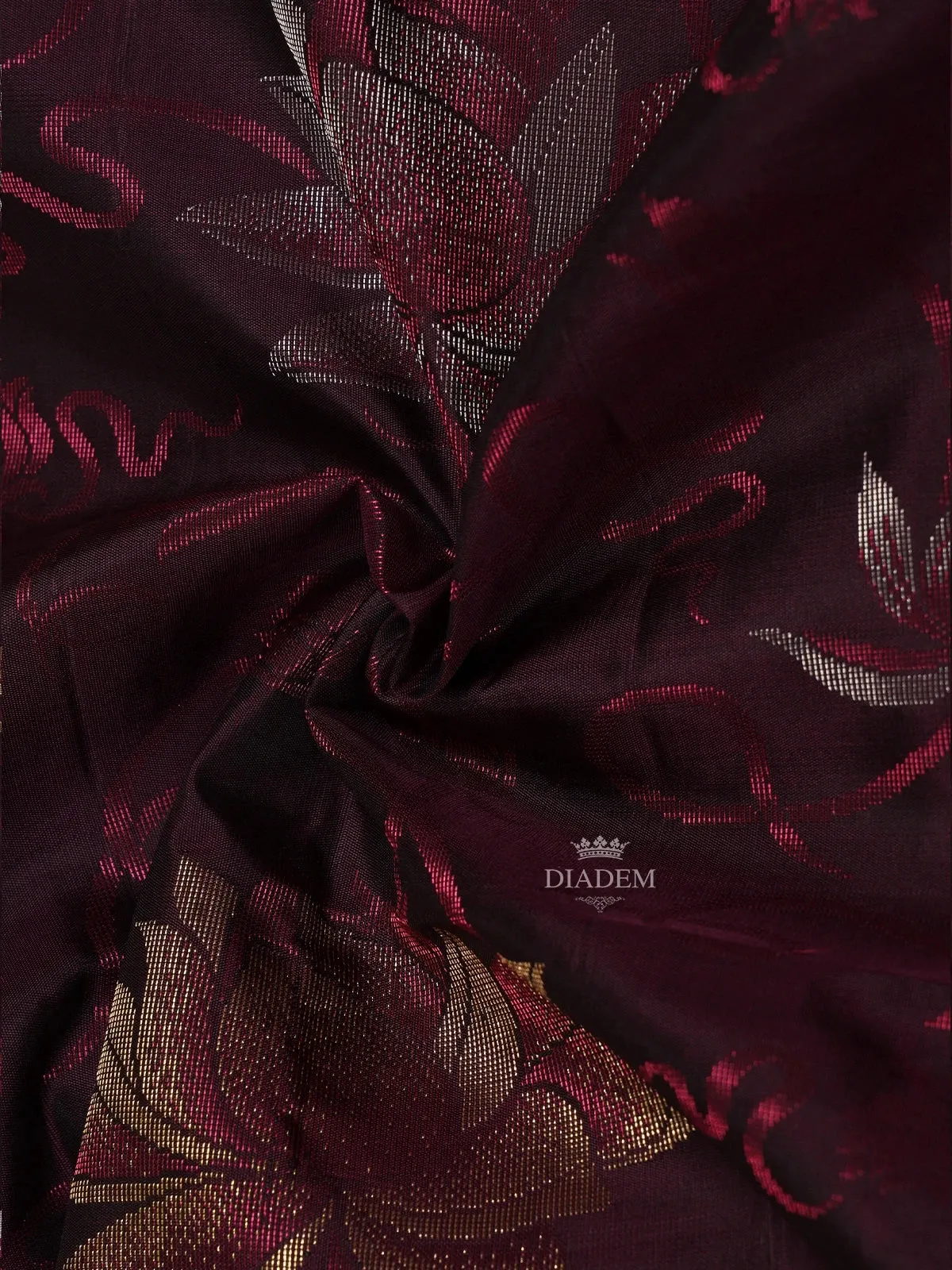 Burgundy Soft Silk Saree with Flower and Plant Design on the Body with Contrast Border