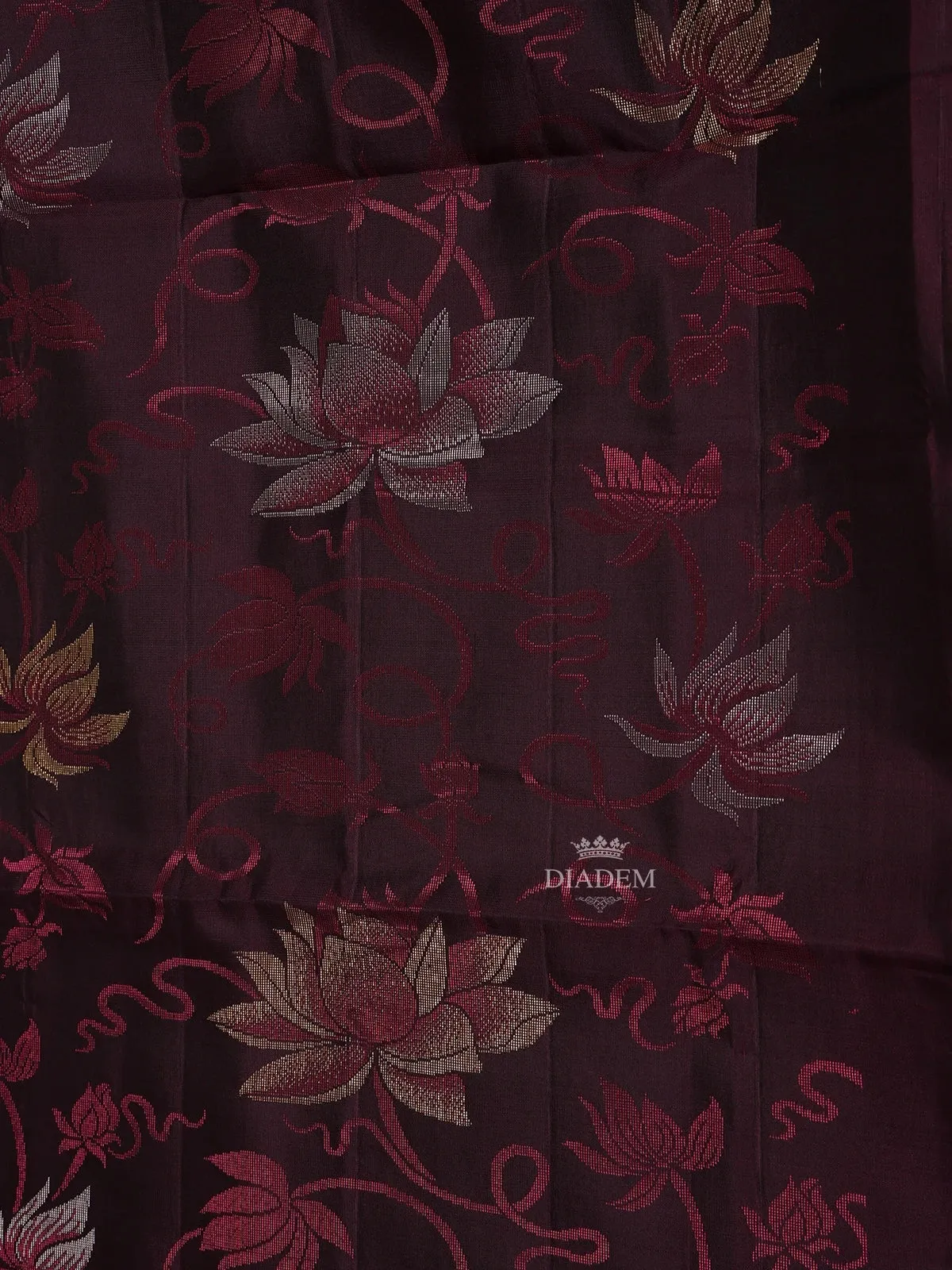 Burgundy Soft Silk Saree with Flower and Plant Design on the Body with Contrast Border