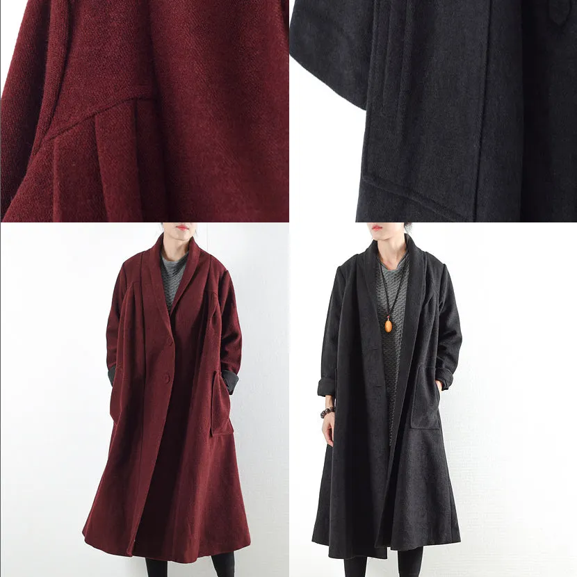 Burgundy woolen coats 2021 winter trench coats plus size cardigans