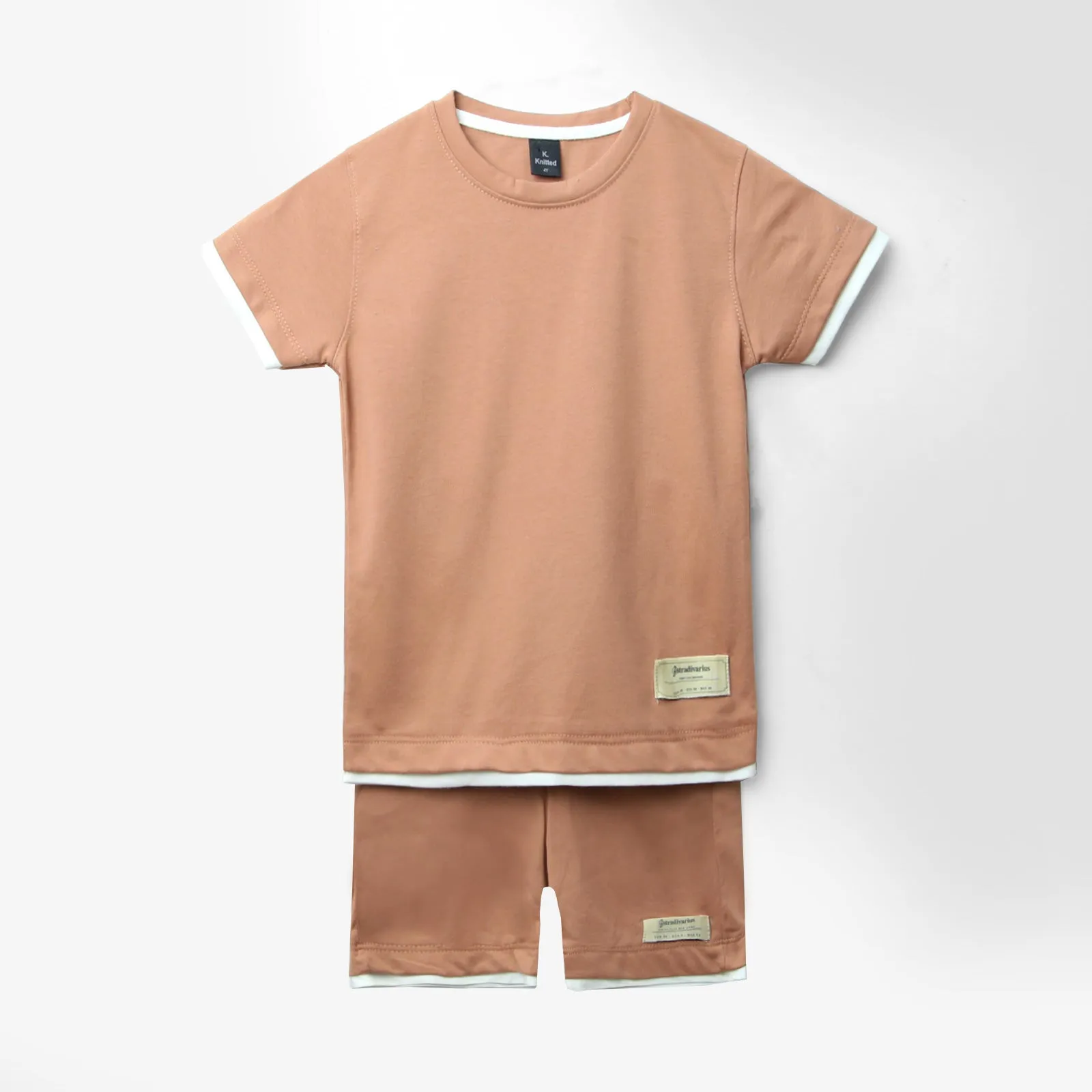 Camel colour white strip Tee and shorts For Kids