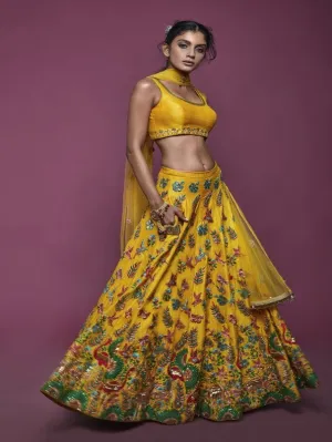 Canary Yellow Tropical Twist Lehenga Set (Set of 3)